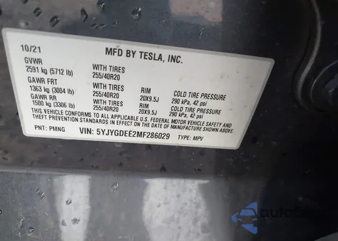 2021 Tesla Model Y Long Range Dual Motor All-Wheel Drive from USA, damaged, VIN 5YJYGDEE2MF286029